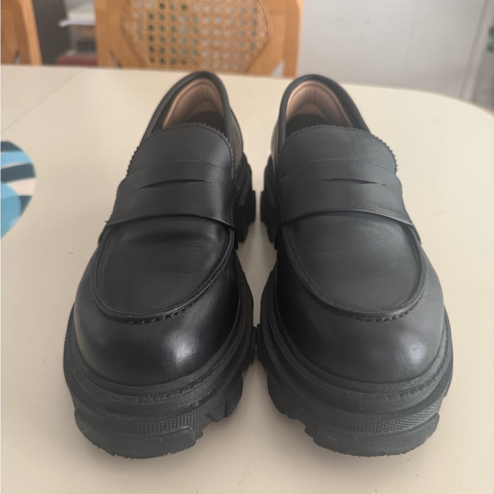 Silent D Coralie Chunky Lug Sole Black Leather Loafers - Picture 4 of 10